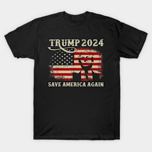 Donald Trump 2024 Save America Again American Flag Patriotic Pullover Hoodie T-Shirt